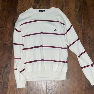 Nautica Sweater, 100% cotton, size medium, all white with red and blue stripes